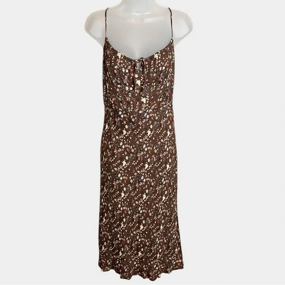 ARITZIA Wilfred Bellow Midi Dress Brown Floral Smocked Back Milkmaid Size 2 - Picture 3 of 8